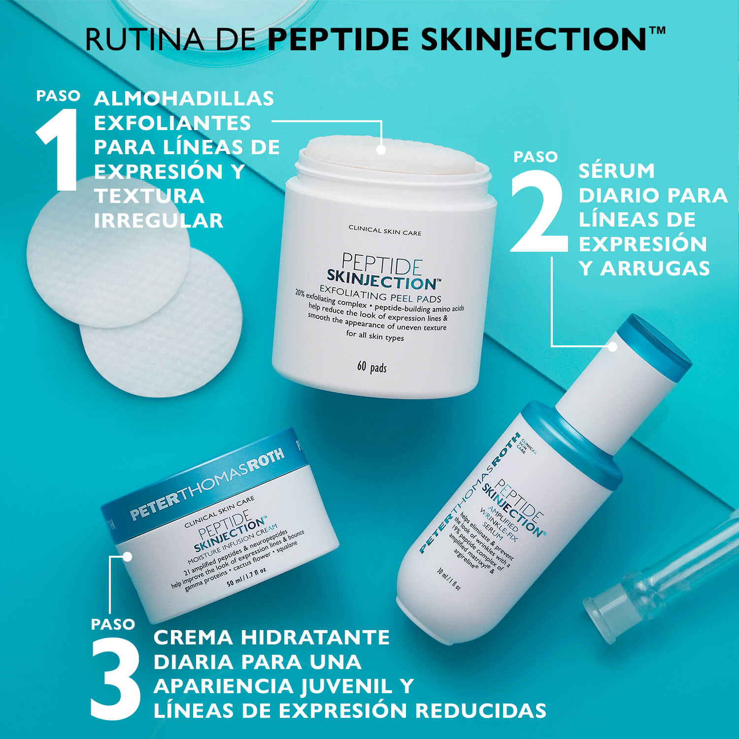 PEPTIDE SKINJECTION™ EXFOLIATING PEEL PADS (ALMOHADILLAS EXFOLIANTES)